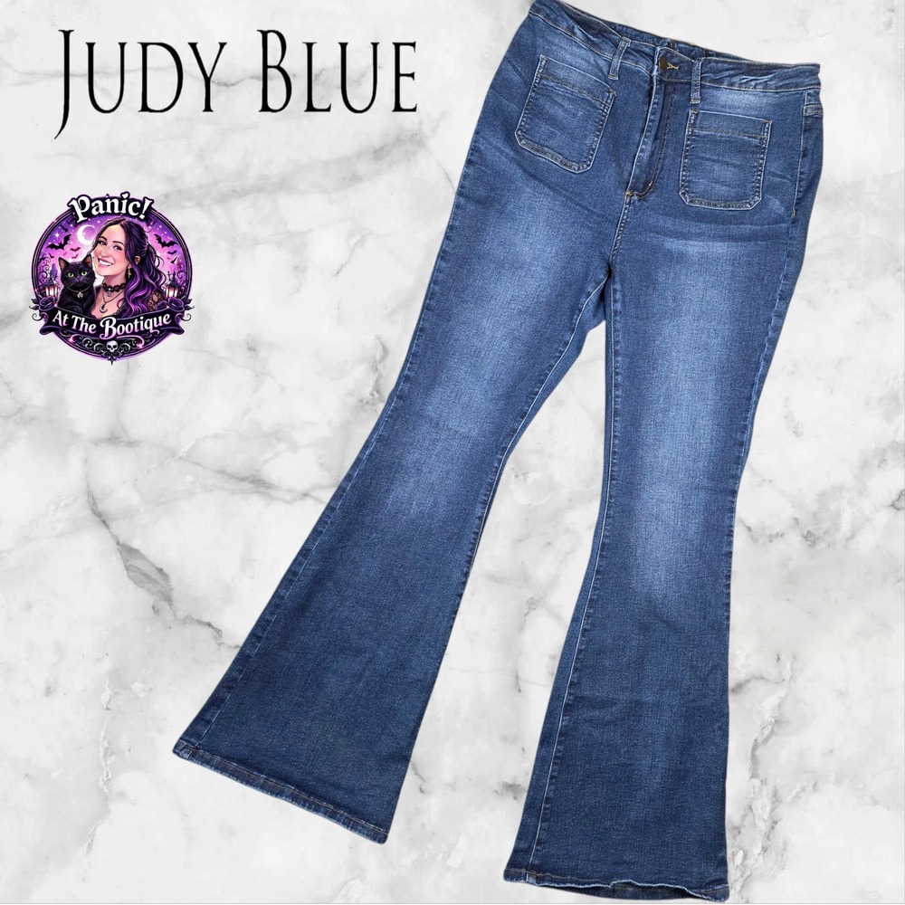 Judy Blue Flare Stretch Jeans Womens 15/32 Blue Cotton Blend High Rise 70s Style